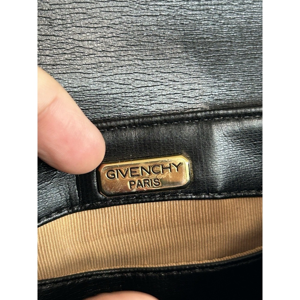 Givenchy Paris Black Satin & Leather Embroidered Crossbody Evening Bag Purse VTG - Picture 5 of 11